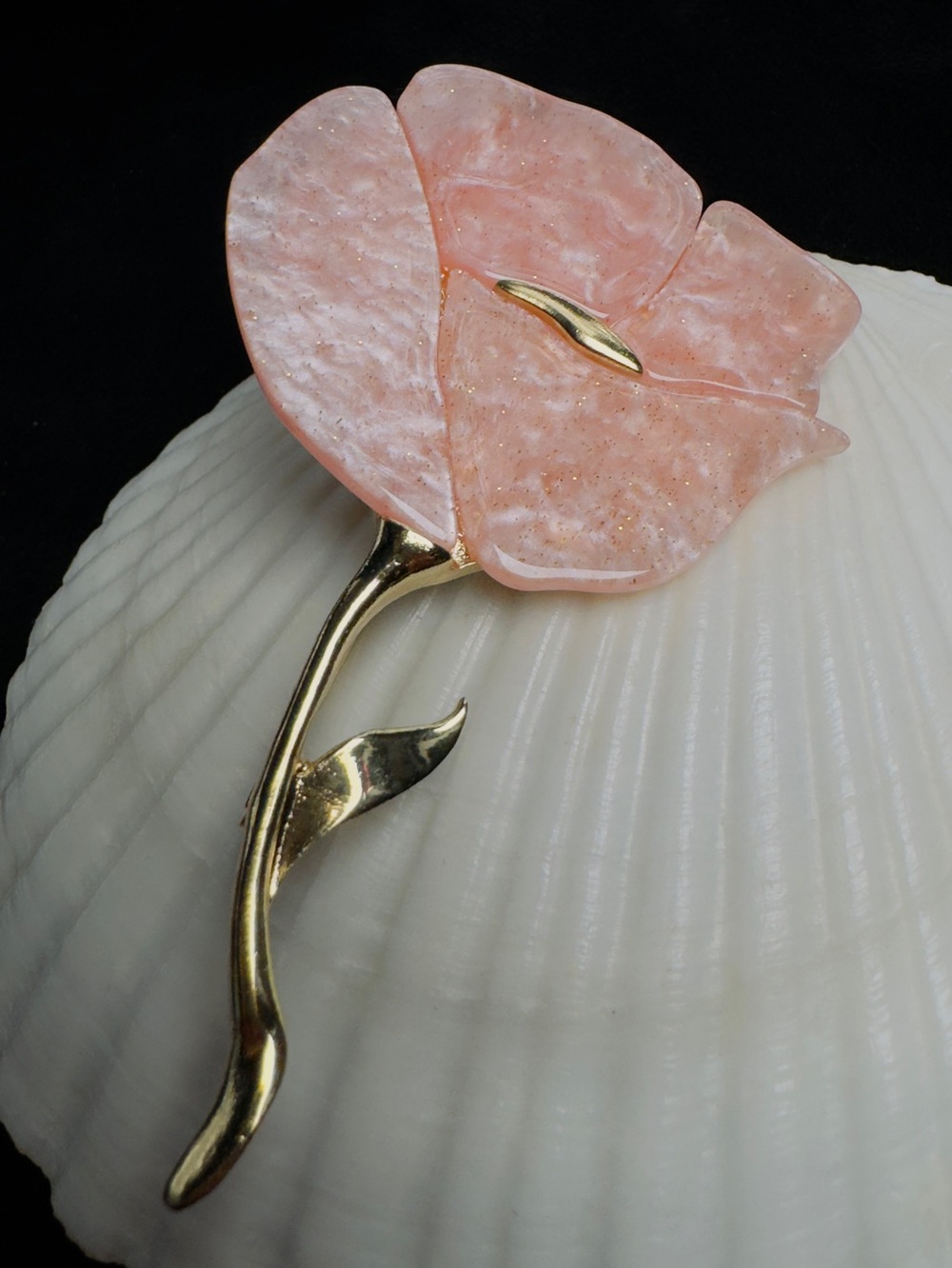 Pink Resin Poppy Flower Statement Brooch Sculptural Pin